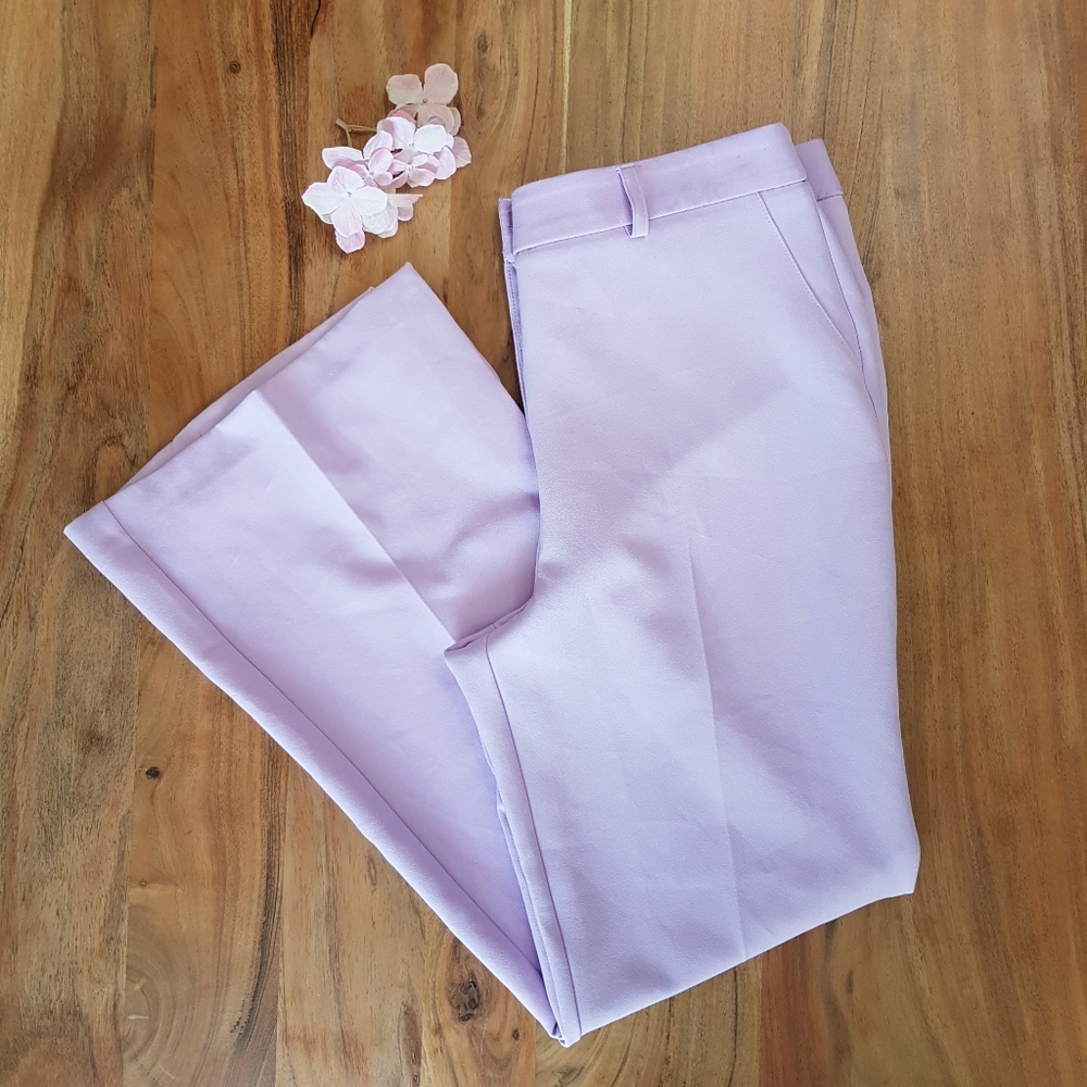 🌏 RIVER ISLAND • Purple Split Hem Flared Trousers • Sz 10